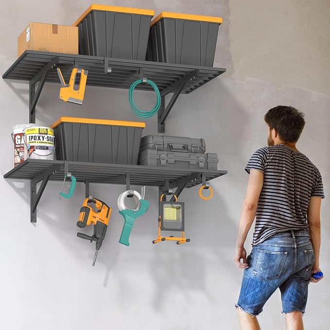 2-Pack 2x4ft Garage Shelving Wall Mounted, 400LB Capacity - Image 7
