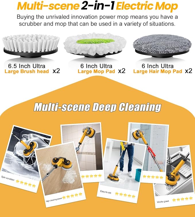 qimedo 6000mAh Battery Electric Mop M1, 800RPM Cordless Electric Power Scrubber - Image 7