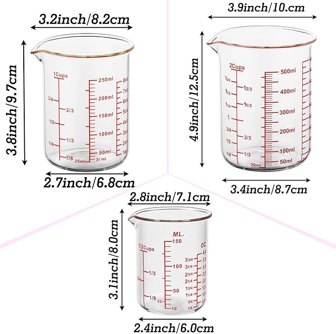 3 Piece Glass Measuring Cup Set, Includes 1/2-Cup, and 2-Cup High Borosilicate - Image 5