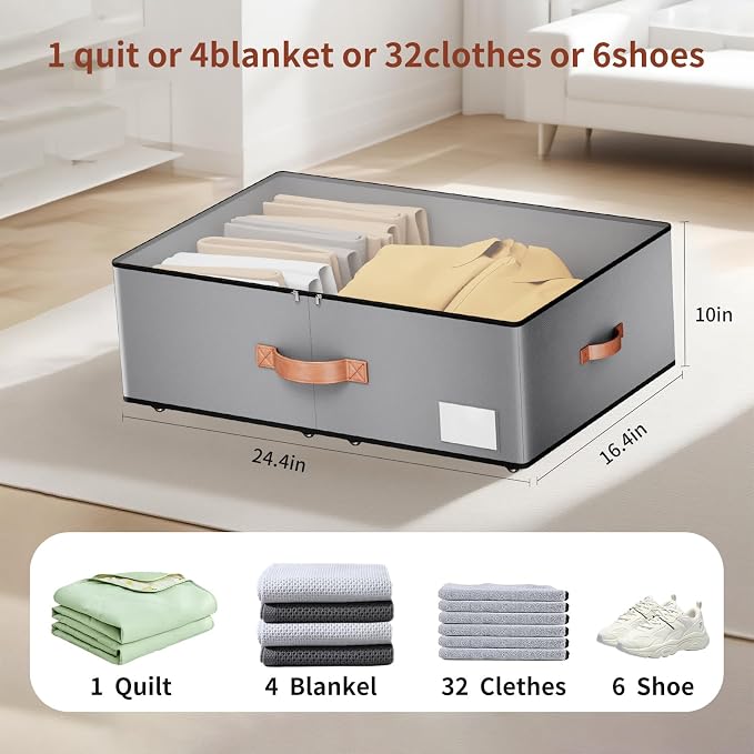 Under bed Storage With Wheels, Large Capacity 10 inches Height Storage Bins - Image 3