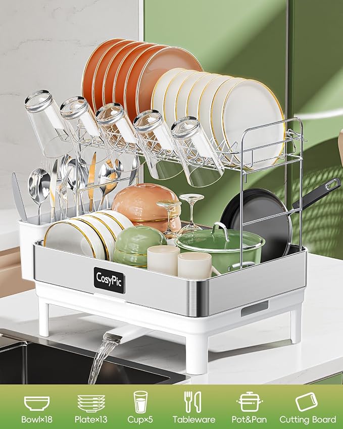 2 Tier Dish Drying Rack, Thicker Premium 304 Stainless Steel Dish Racks - Image 7