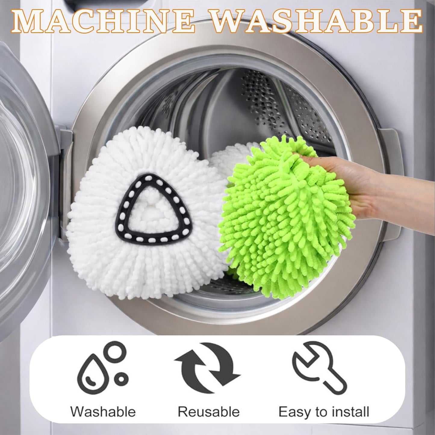 Spin Mop Heads Replacement for Ocedar, Upgrade Scrub Brush Replace Heads for o Cedar Easywring 1 Tank, Include 3 Pack Spin Mop Refills, 1 Pack Scrubber Mop Head and 1 Mop Base