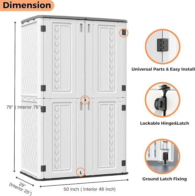 ZZM Resin Outdoor Storage Shed, 67 Cu.ft Vertical Resin Tool 4x6 FT Cabinet w/o - Image 5