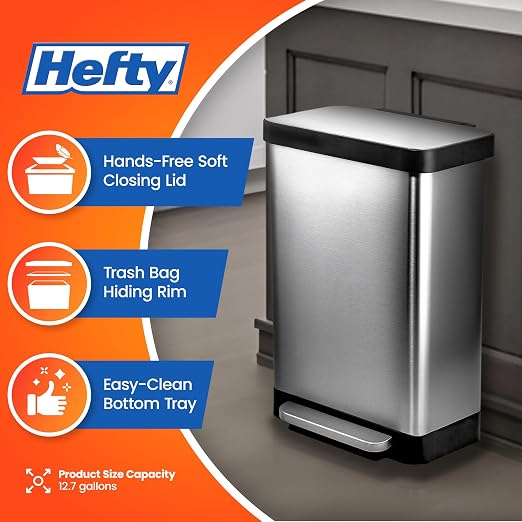 Hefty Stainless Steel Step Trash Cans - Image 3