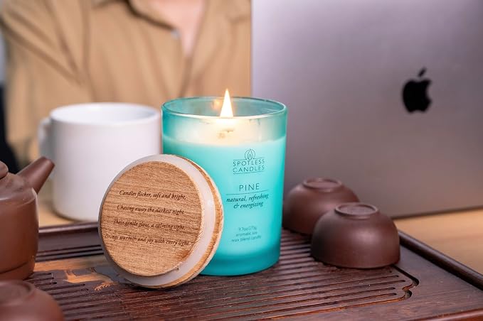 Pine Candle - 9.7 oz /275g 45-55 Hours Burn Time in Green Frosted Glass Jar - - Image 7