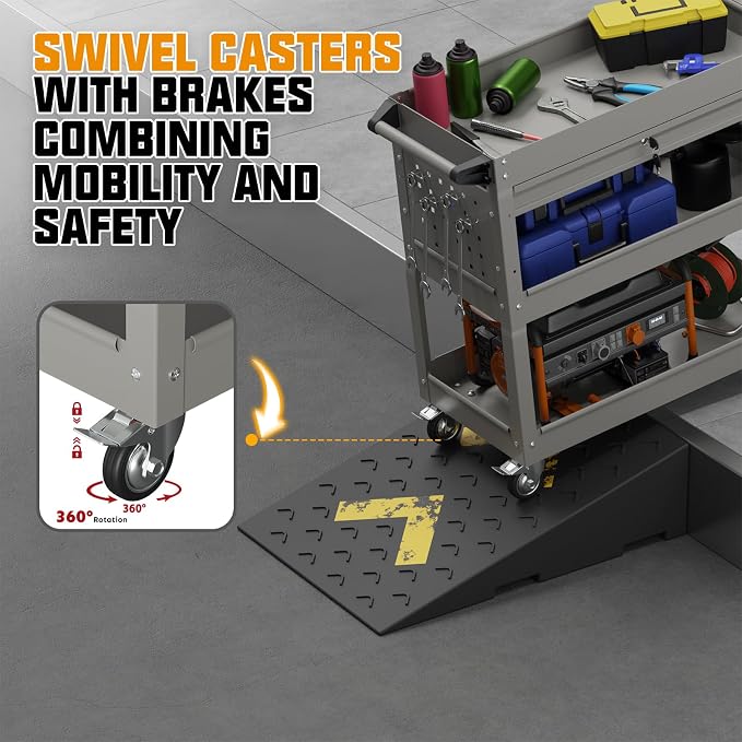3 Tier Rolling Tool Cart with Drawers, 450 LBS Capacity Tool Cart on Wheels - Image 4