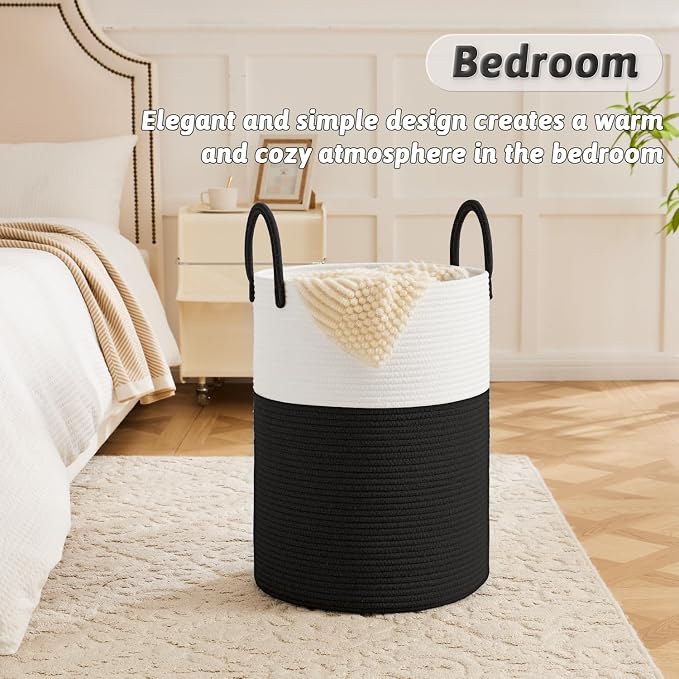 Laundry Basket, Woven Cotton Rope Laundry Hamper, 80L - Image 4