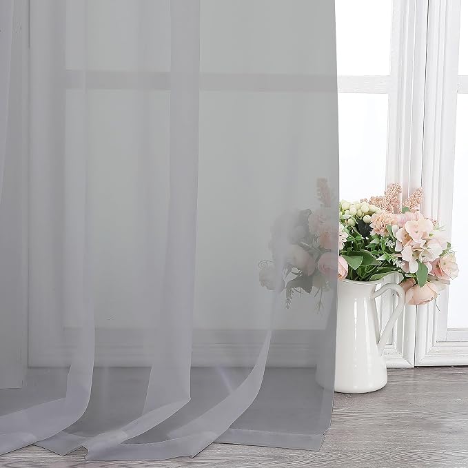 Chyhomenyc Light Grey Sheer Curtains 84 Inch Length 2 Panels, Light Filtering - Image 8