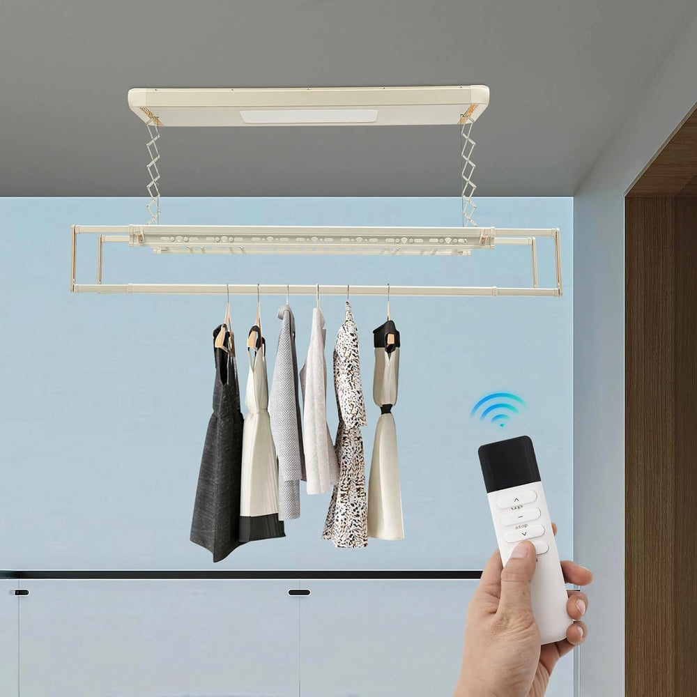 Electric Retractable Airing Rack Off-White Color, Ceiling Clothesline 77lbs L...