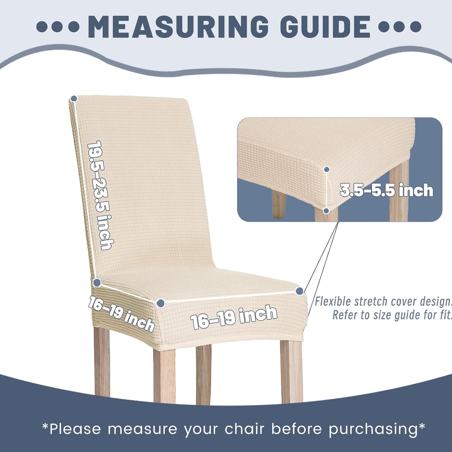 Waterproof Dining Chair Covers, Heavyweight Stretch Jacquard Chair Slipcovers Removable and Washable Chair Covers Seat Parson Chair Slipcover for Dining Room and Kitchen (Beige, Set of 4)
