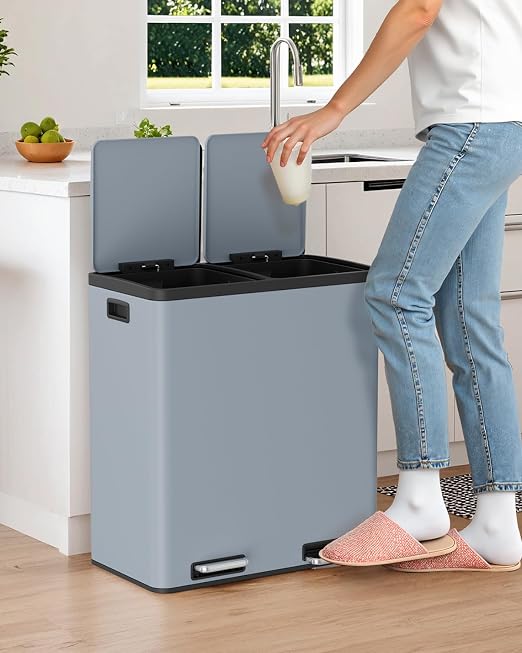 Arlopu 16 GallonStainless Steel Trash Can, 60L Dual Compartment, Metal Kitchen - Image 8