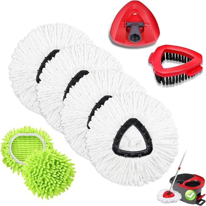 4 Pcs Micro Spin Mop Replacements Head & 2 Chennile Mop Heads & 1 Scrub Brush & by BocaStory