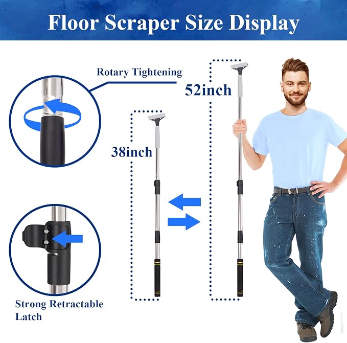 Floor Scraper Telescopic, 38 to 52in 4Inch Razor Blade Floor Scrapers Long - Image 2