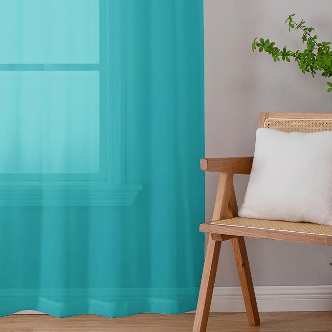 Chyhomenyc Turquoise Sheer Curtains 78 Inches Long 2 Panels Set - Image 2