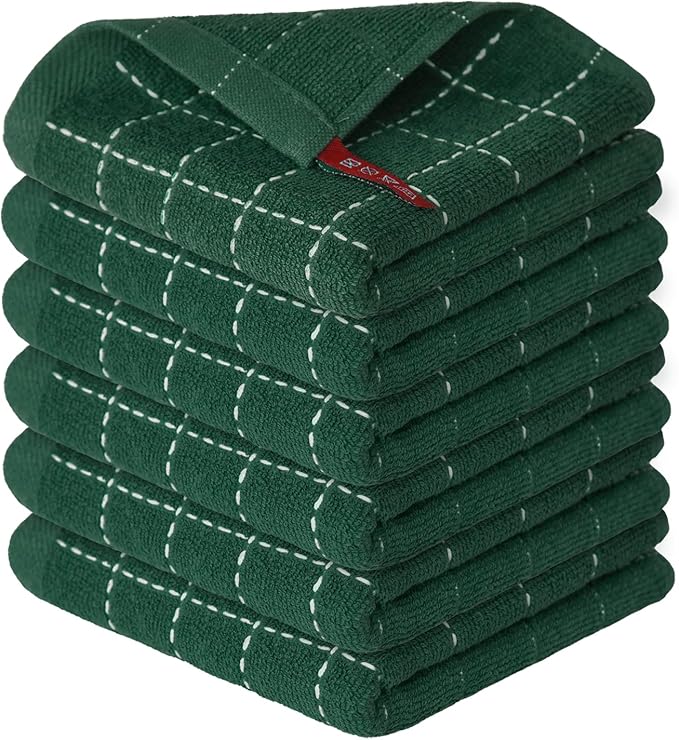 Artoid Mode Checkered Designed Cotton Green Terry Kitchen Dish Cloths, 12x12 by ArtoidMode