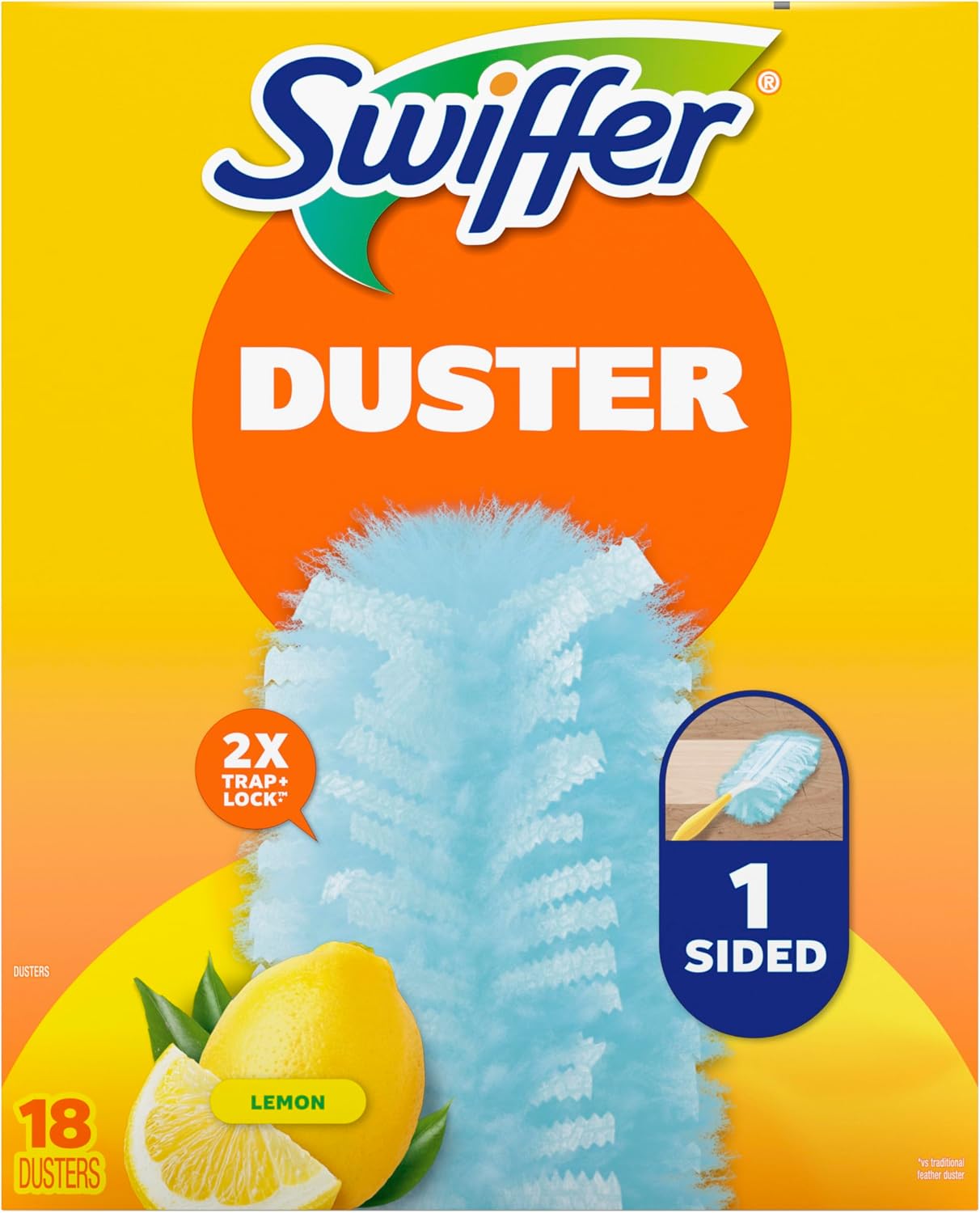 Dusters Refill for Cleaning, Feather & Microfiber Duster Disposable Alternative, for Dusting Furniture, Blinds, Ceiling Fans, Walls, Helps Remove Allergens, New Lemon Scent, 18ct