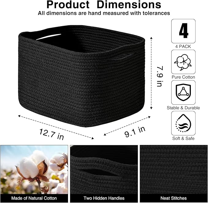 Small Storage Baskets for Organizing Shelves, Cotton Rope Basket for Storage - Image 2