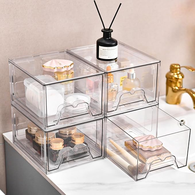 Plastic Drawers Storage, 4 Pack Clear Stackable Storage Drawers, Acrylic - Image 7