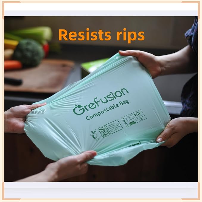 Compostable Trash Bags with handle-tie, Garbage Bags, 2.6 Gallon, Food Waste - Image 2