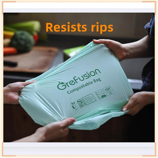 Compostable Trash Bags with handle-tie, Garbage Bags, 2.6 Gallon, Food Waste - Image 2