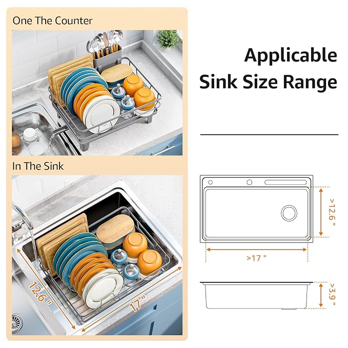 Dish Drying Rack for Kitchen Counter, Space-Saving Dish Rack, Sink Kitchen - Image 8