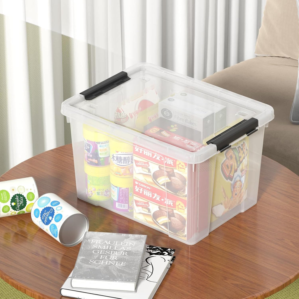 Sandmovie 6 Pack 22 Quart Clear Plastic Storage Bins with Wheels & Latchi...