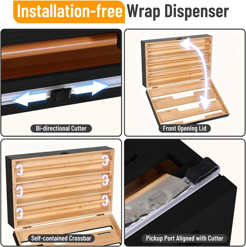 Allinside Magnetic Plastic Wrap Dispenser with Cutter, 3 in 1 Refrigerator Ba...