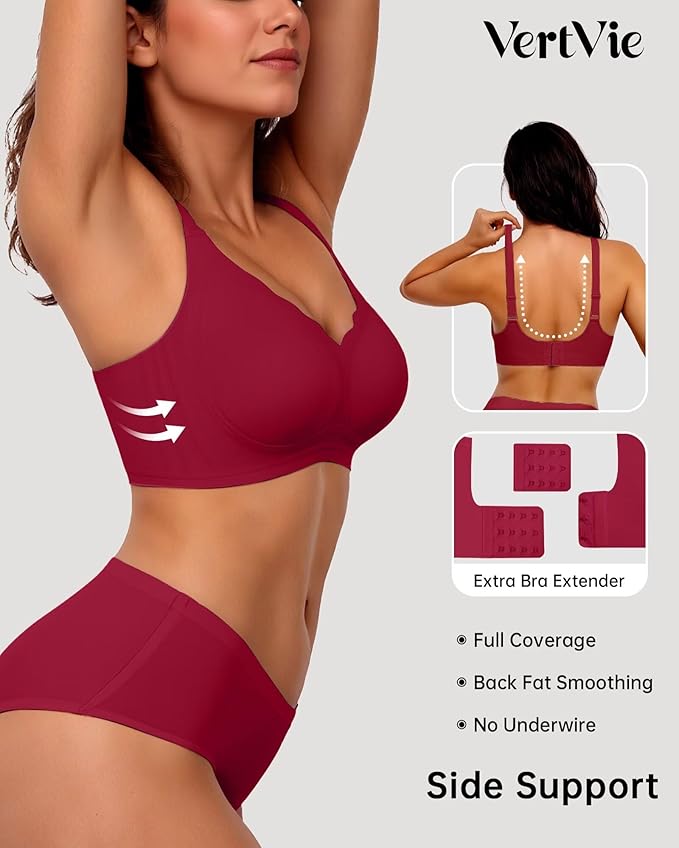 Vertvie Womens Seamless Bras No Underwire Supportive Wireless Push Up Full - Image 2