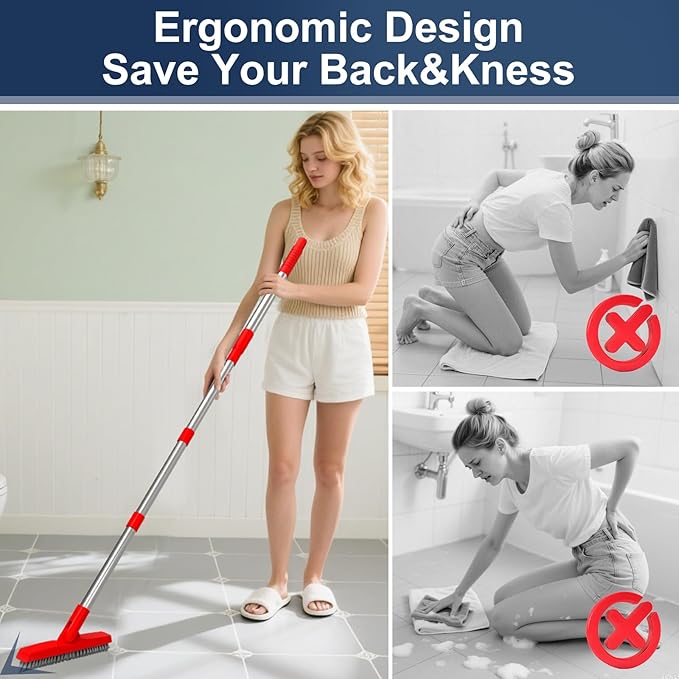 ITTAHO 2 Pack Grout Brush with Long Handle, Swivel Cleaning Grout Line Scrubber - Image 5