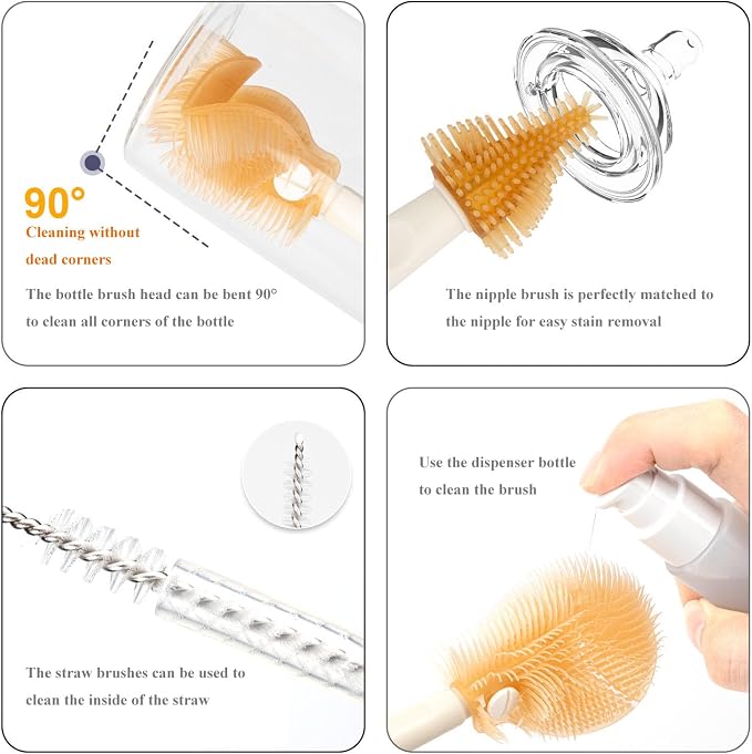 HOEREV Portable Baby Silicone Bottle Brush Set Include Pacifier Brush, Straw - Image 3