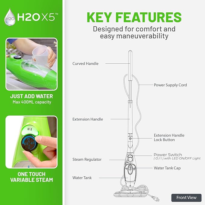 H2O X5 5-in-1 Multi-Purpose Steam Mop, Handheld Steam Cleaner, Adjustable Height - Image 9
