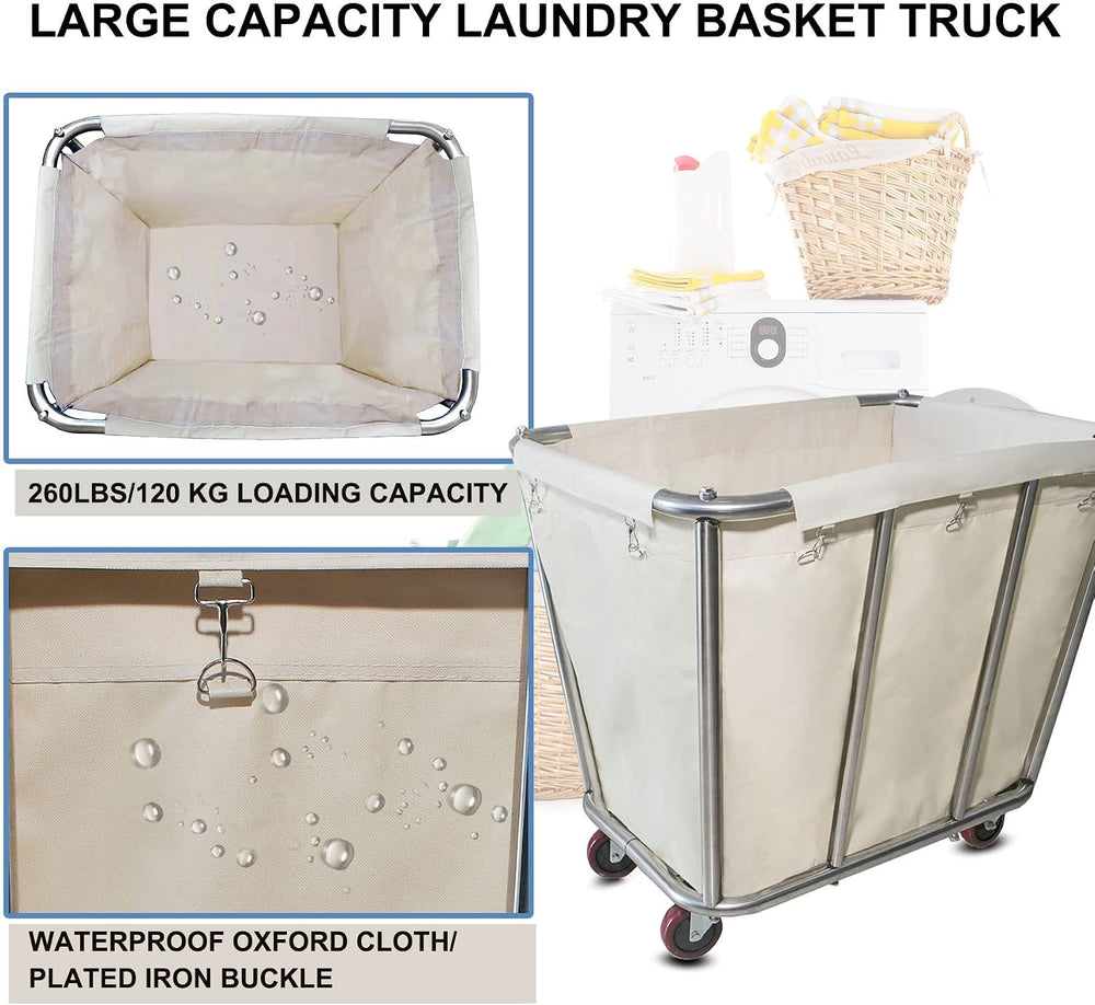 350L Laundry Cart with Wheels,Rolling Commercial Large Laundry Basket