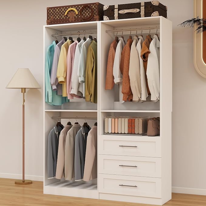 Closet System with 2 Sets, 4FT Closet Organizer Systems with 3 Wooden Drawers & by Dooloric