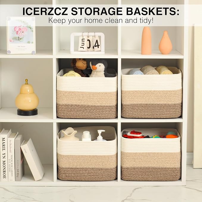 Storage Baskets for Organizing & Shelves, Woven Cotton Rope Organization Bins - Image 6