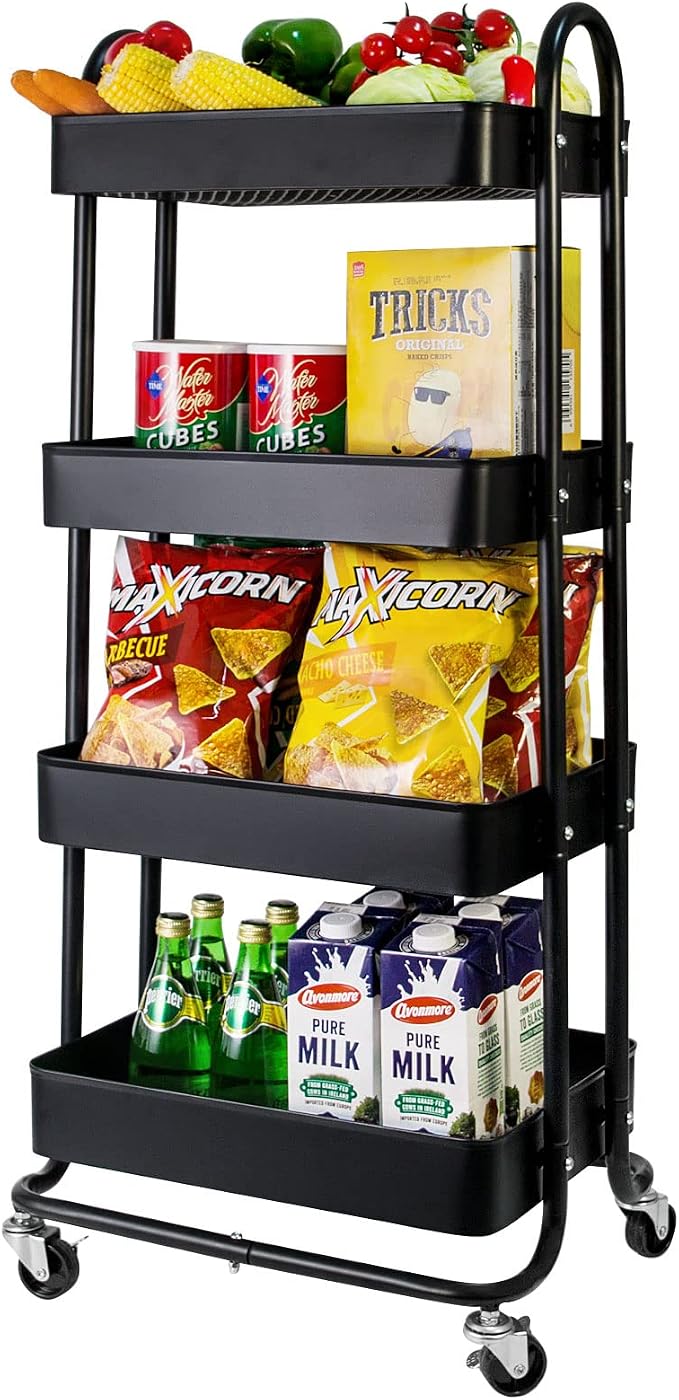 elabo 4-Tier Metal Mesh Utility Rolling Cart, Storage Organizer Trolley by elabo