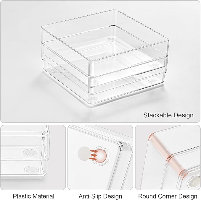 SMARTAKE 6 PCS Clear Plastic Drawer Organizers Set, Large Size Non-Slip Desk - Image 6