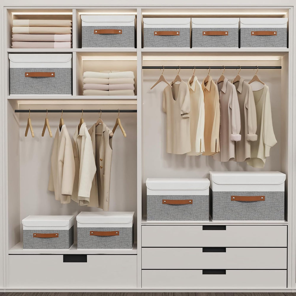 Yawinhe Collapsible Storage Boxes,White/Grey,10.2x7.9x6.7in,5-Pack