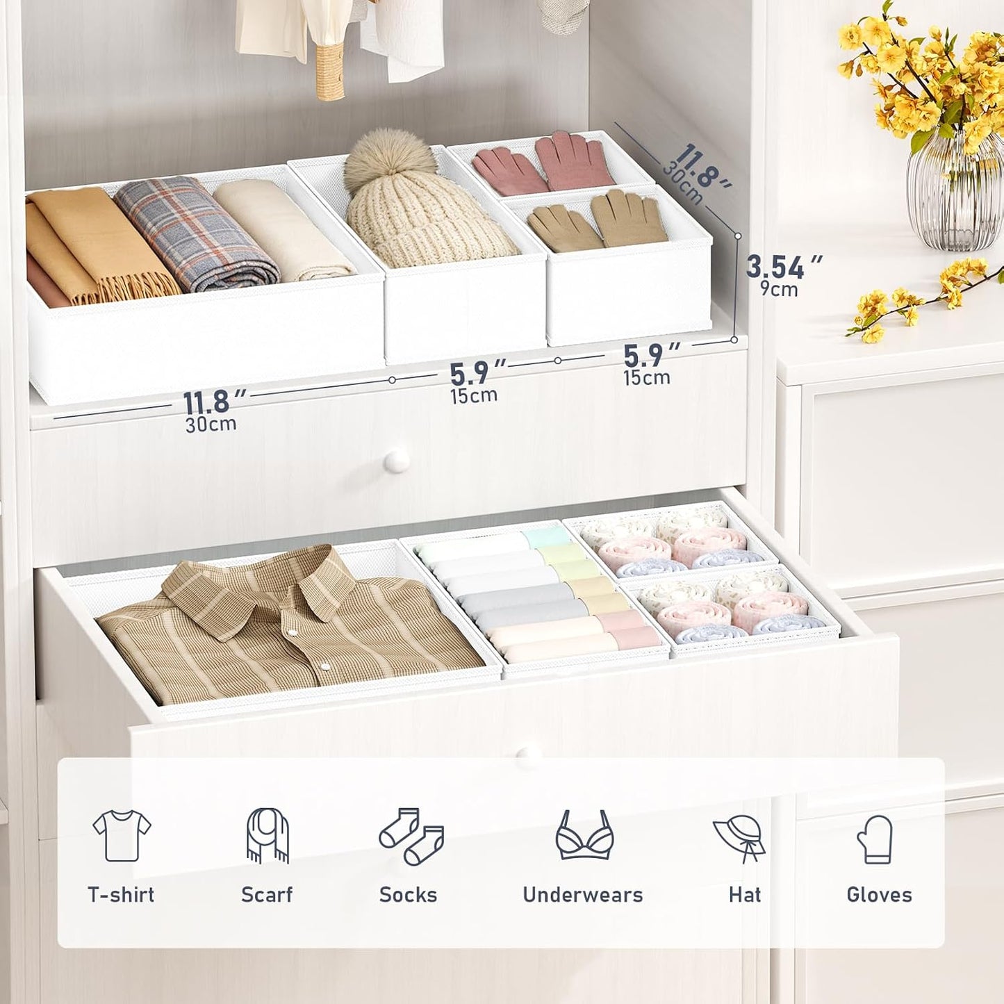 DIMJ Drawer Organizer Clothes - 26 Pack Baby Dresser Organizer for Nursery Closet Organization, Fabric Drawer Organizer Bins for Underwears Socks Bras, Foldable Storage Dividers for Bedroom