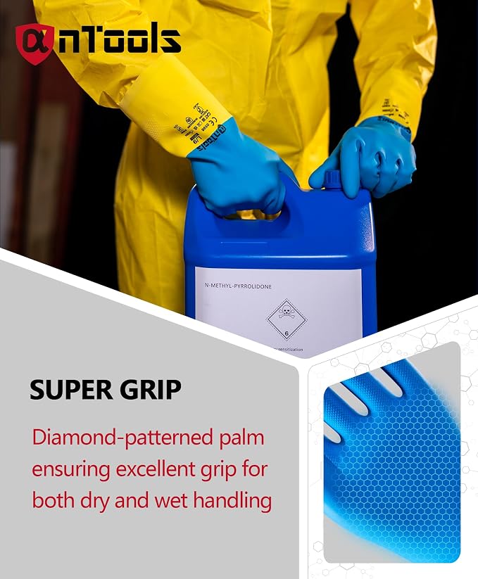2 Pairs Neoprene and Rubber Blend Heavy-Duty Chemical Gloves, Protective - Image 5