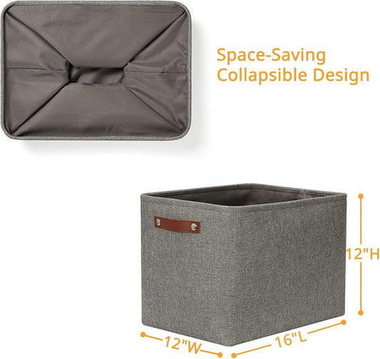 DULLEMELO Grey Storage Baskets for Organizing 2 Pack 16"x12"x12" Fabric Shelf - Image 2