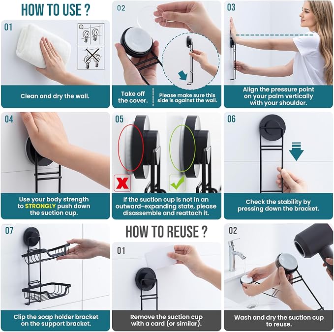 TAILI Double Layer Soap Dish Holder, Bar Soap Tray Suction Cup - Image 5