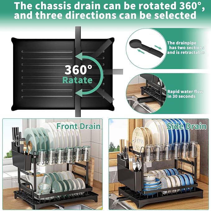 Dish Drying Rack, 2 Tier Large Dish Drying Rack - Image 2
