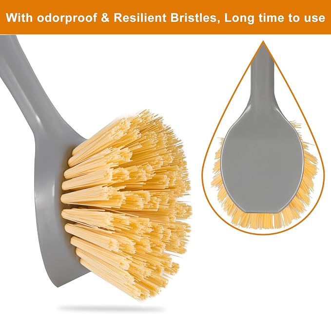 2 Pack Dish Brushes with Bamboo Handle, Kitchen Dish Scrubber Built-in Scraper - Image 6