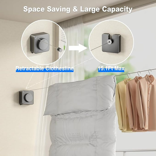 Retractable Clothesline Indoor, Non-Sagging Outdoor Clothes Line Retracting - Image 2