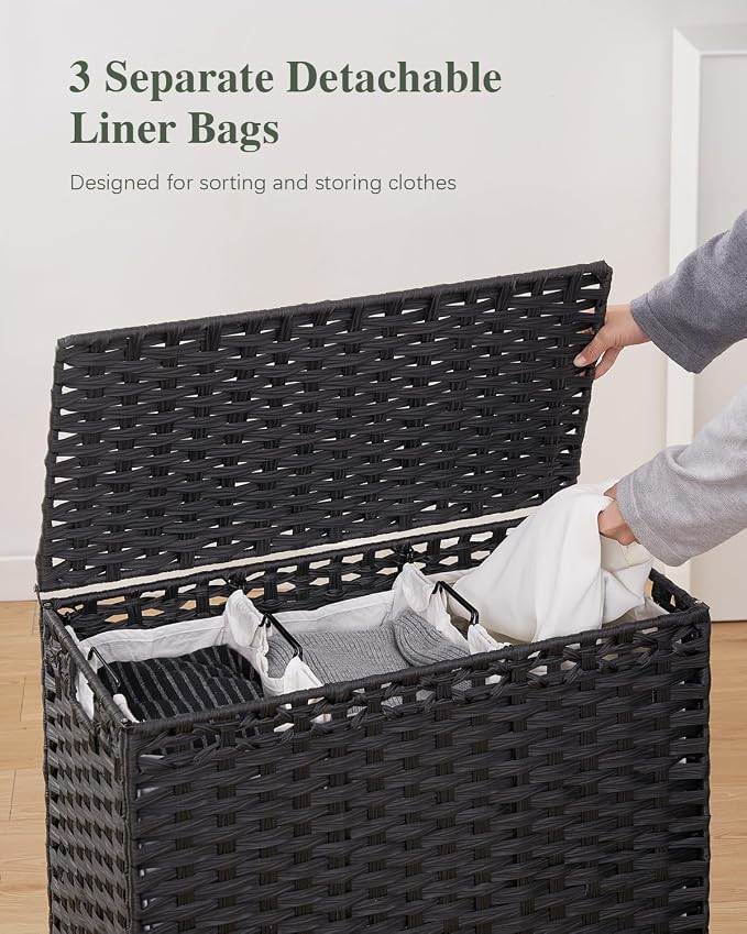 Laundry Hamper with Lid 132 L, Clothes Hamper with Lid, Handwoven Rattan - Image 3