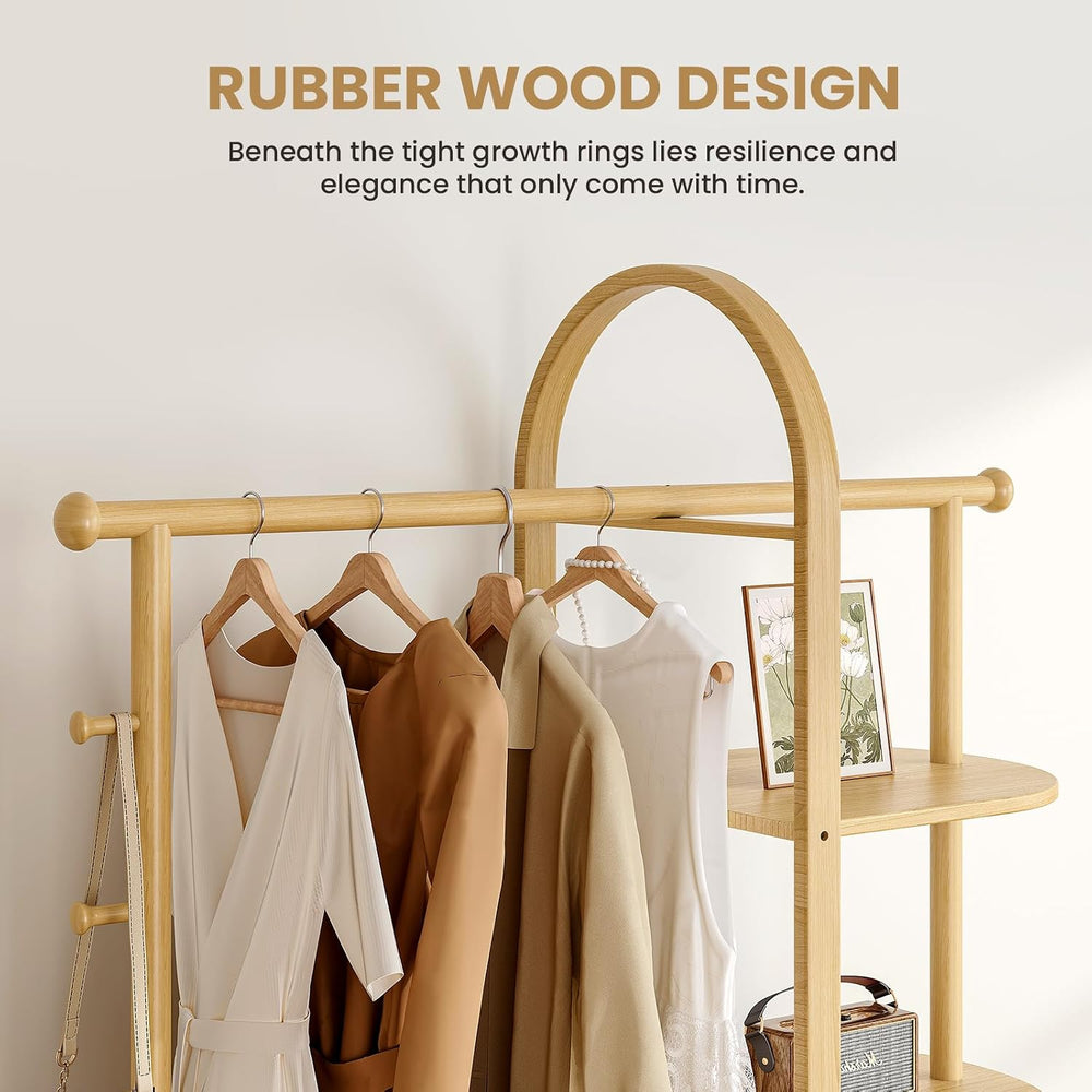 41.3" Wide 3-in-1 Freestanding Clothing Rack, Wooden Coat Rack with 4 Sh...