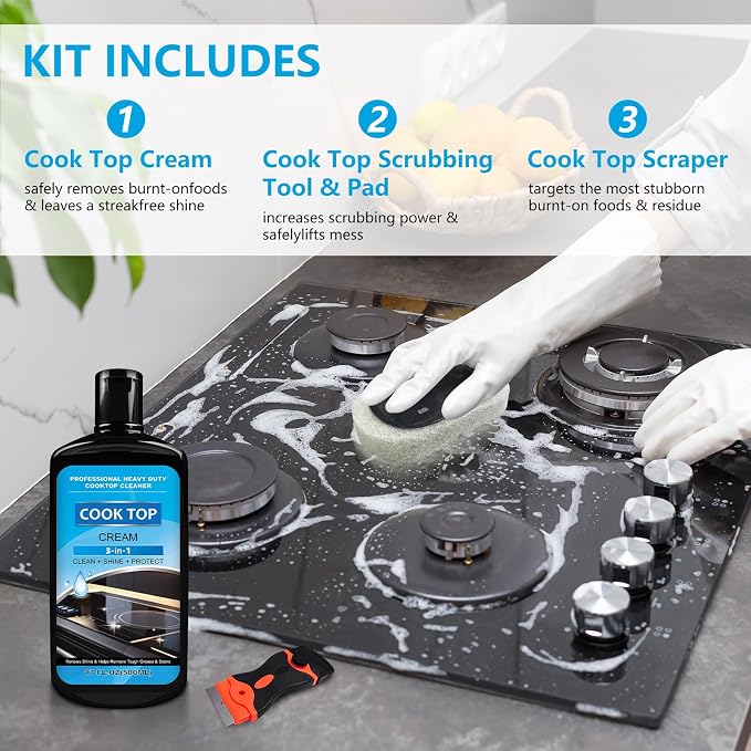 Cooktop and Stove Top Cleaner Kit, Glass Cooktop Cleaner Combo Kit - Image 4