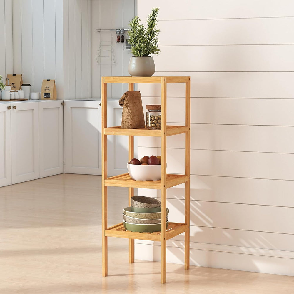 kinbor Bamboo Bathroom Storage Shelf Freestanding, 4 Tier Shelving