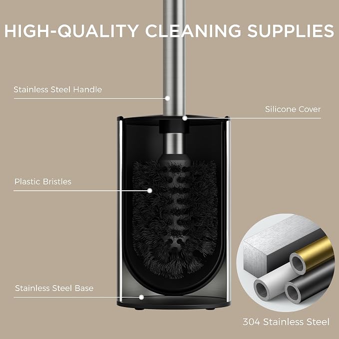 FORIOUS Toilet Brush and Holder Set, 304 Stainless Steel Heavy Duty Base and - Image 2