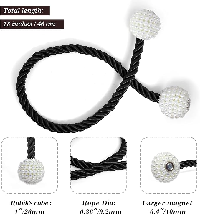 Hion Magnetic Curtain Tiebacks Black 2pcs, Curtain Tiebacks Buckles Holdbacks - Image 2